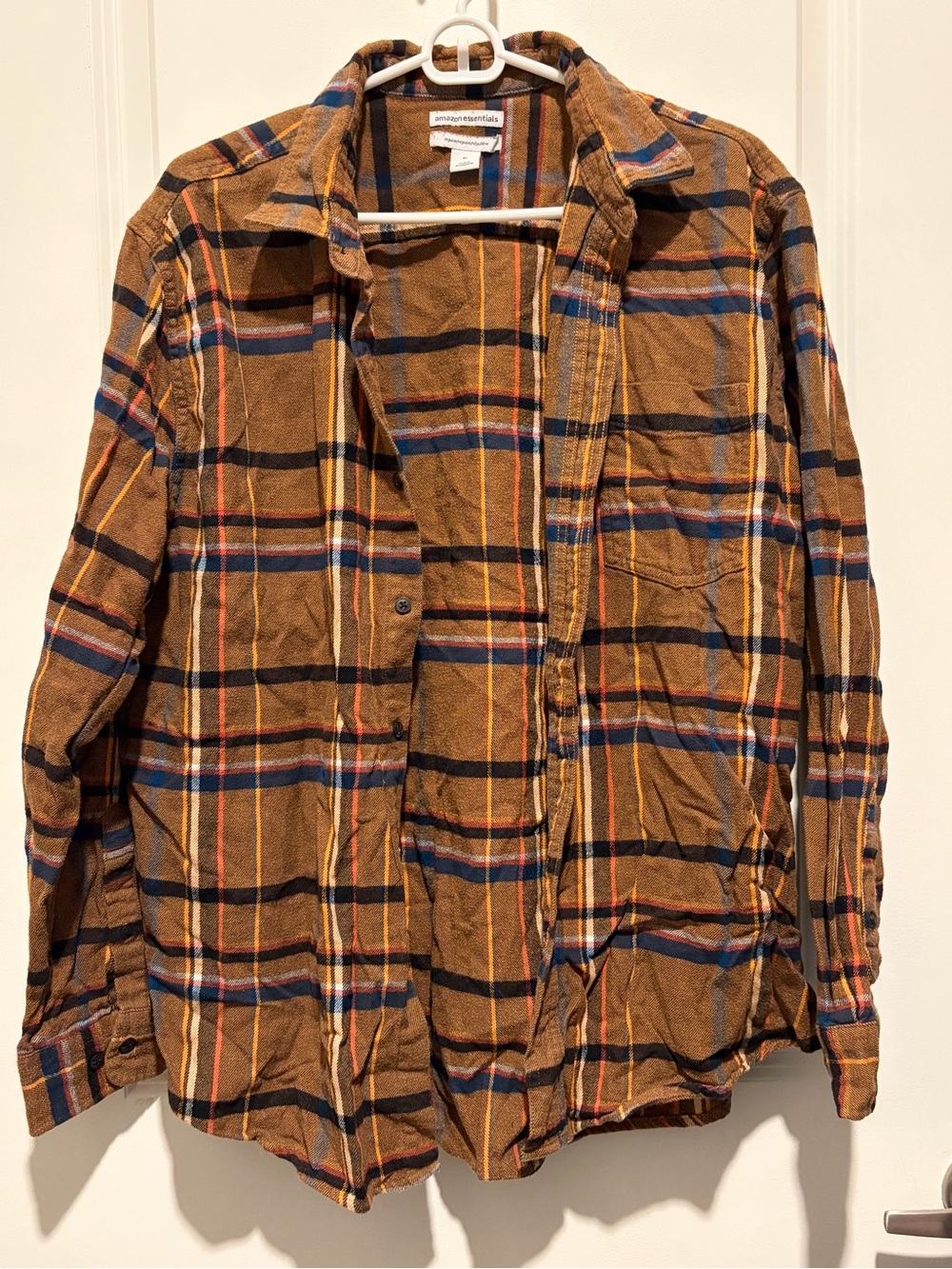 Amazon Essentials Brown Plaid Lightweight Shirt Jacket with Blue & Black Accents